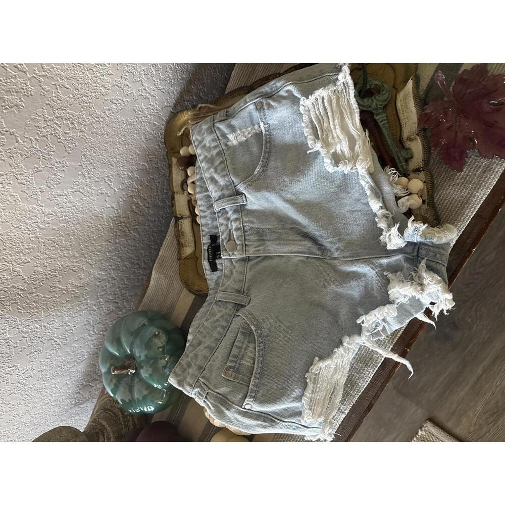 Forever 21 Light Wash Distressed Denim Shorts